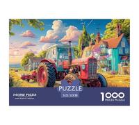 Rural Tractor SceneInteractive 1000-Piece Jigsaw Puzzles for Adults Vintage Farm Landscape Art Brimming with Challenging Puzzle Games for Both Genders - These Interactive Jigsaw Puzzles Are Made for A