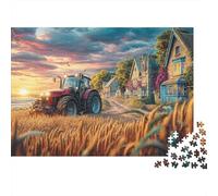 Rural Tractor Sunset 1000 Vintage Countryside Scene Pieces Puzzle Extra Thick Cardboard Break Seniors Difficult Puzzle Lovers Idea Anniversary after School Activity 52x38cm/1000pcs