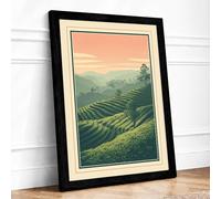 Rural Valley at Dusk Rustic Framed Wall Art Print A4 (29.7×21cm) Black, Wall Decor for Living Room, Bedroom, Office & Home, Ready to Hang, Art Gift