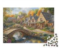 Rural Village Scene 1000 Piece Puzzles Beautiful View Autumn Stone Bridge Town Wall Decoration Educational Game for Men And Women Challenging Jigsaw Jigsaw Puzzles for Adults 52x38cm/1000pcs