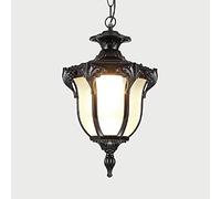 Rural Vintage Outdoor E27 Light Rainproof Exterior Ceiling Light Metal Rubbed Frosted Glass Porch Hanging shallow Mount Chandelier Decor Porch Entryway Patio Light Perfect/Black/24X38Cm