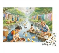 Rural Washing Scene 1000pc Heavy-duty Cardboard Puzzle for Brain Teaser Lovers Team Building Leisure Entertainment Home Leisure Time 38x26cm/1000pcs