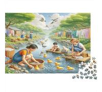 Rural Washing Scene Jigsaw Puzzles 1000 Pieces Recycled Paper for Adults Puzzle for Adults Impossible Hard Challenging Game Fun Home Activity Great Gift Idea 52x38cm/1000pcs