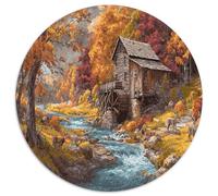 Rural Wooden Mill Next to The River Jigsaw Puzzles. 1000pcs (67.5x67.5cm) Deer Grazing on The Grass Whimsical Challenge Toy for Educational Games Gifts