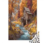 Rural Wooden Mill Next to The River Jigsaw Puzzles for Adults And Kids. 1000 Pieces Deer Grazing on The Grass Whimsical Challenge Toy Educational Game Home Decor 38x26cm/1000pcs