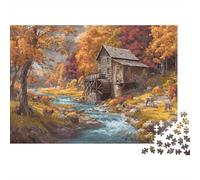 Rural Wooden Mill Next to The RiverJigsaw Puzzles 1000 Pieces for Adults Puzzle Educational GamesDeer Grazing on The Grass