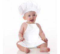 Rurbeder Baby Chef Costume Set, White, 2 Pieces with Apron and Chef's Hat, Cotton, Newborn and Toddler, Photography Outfit