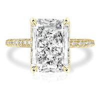 RURULUYA 4.5ct Radiant Cut Crushed Ice Radiant Cut 925 Sterling Silver Engagement Rings 18K Yellow Gold Plated, 6.5, Metal, Cubic Zirconia