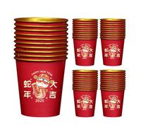 Rurunklee 2025 Year of The Snake Paper Cups, 50 Count Spring Festival Red Paper Cups, Household Lunar New Year Hot Coffee Cups, Chinese New Year Decoration Gold Foil Cups for Home