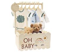 Rurunklee Baby Shower Basket With Hanger Rack, Wooden Basket With Handle, Decorative Boxes for Daughter Family Baptism Display Shower Pregnancy Friends