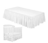 Rurunklee Crib Skirt | Crib Skirt With Pom Poms - Ruffled Crib Skirt With Pompoms, Microfiber Nursery Crib Toddler Bedding Skirts For Baby Boys Girls 28" X 52"