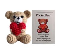 Rurunklee Positive Crochet Bear, Pocket Hug Bear with Love Heart, Emotional Support Knitted Wool Animal Doll, Handmade Small Crochet Animal with Positive Card for Valentine's Day Birthday Gift
