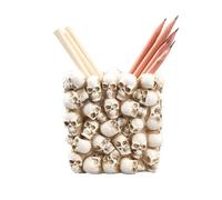 RURUOGUK Skull Pen Pencil Holder Makeup Brush Holder Toothbrush Holder Flower Pot Key Storage Resin Skeleton Home Office Halloween Decor (Beige)