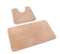 Rururug 2-Piece Bathroom Rug Set, Soft Microfibre Bathroom Mat and Toilet Rug with Cut-Out, Non-Slip Bath Mat, Washable, Beige, 50 x 80 cm + 50 x 40 cm
