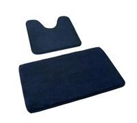 Rururug 2-Piece Bathroom Rug Set, Soft Microfibre Bathroom Mat and Toilet Rug with Cut-Out, Non-Slip Bath Mat, Washable, Navy Blue, 50 x 80 cm + 50 x 40 cm