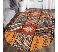 Rururug Area Rug Living Room Bedroom Home Decorative, Multicoloured red orange green blue brown yellow patchwork vintage design,Multicolored,Oval 80 x 140 cm