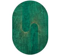 Rururug Area Rug Living Room Bedrooms Laundry Room Decor Bedside Fireplace Sofa, Emerald green, golden line design,New Green Oval 80 x 120 cm