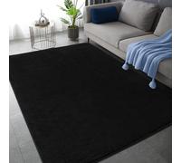 Rururug Black Rug 120x170 cm Rugs Living Room, Super Soft and Shaggy Rugs for Bedroom, Modern Plain Thick Pile Carpet Area Rugs Machine Washable Anti-Slip