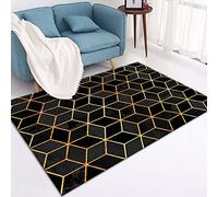 Rururug Extragroßer Teppich Waschbar Anti-Rutsch Home Office Esszimmer Wohnzimmer Schlafzimmer Küche Konferenzraum Kurzflor Teppiche,Schwarze geometrische Linien mit Raute 200 x 300 cm