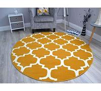 Rururug Large Round Area Rug Modern Anti-Slip Rug Designer Area Carpet Geometric Mustard Yellow Pop Of Colour Living Bedroom Dining Room Home Decorator ø 140CM