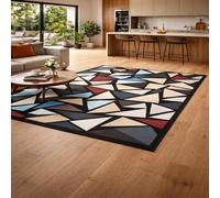 Rururug Living Room Rugs Washable 130x160cm, Bedroom Rugs Short Pile, Hallway Soft Carpet for Indoor EntryGeometric Abstract Black