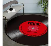 Rururug Modern Large Round Area Rug Retro fashion music vinyl record red Decorative Rug Carpet Floor Mat Yoga Mat for Room Home Decor ø 80CM