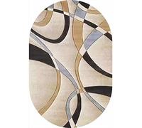 Rururug Modern Oval Area Rug Designer Carpet Soft Non-slip Large Home Floor Carpet Living Bedroom Dining Room Rugs Geometric Cream Brown Black Stripes, 200 x 300 cm