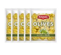 Rusana Green Pitted Olives 180g Mediterranean Style Ready to Eat Olives in Fresh Pouch Pack for Snacks Salads & Cooking (Pack of 5)
