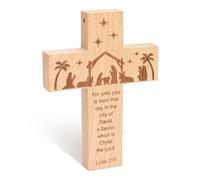 RUSATEN Nativity Cross Ornament - Wooden Christian Cross with Luke 2:11 Scripture - Religious Christmas Decor for Tabletop or Hanging - Jesus Birth Nativity Scene - Christian Gift