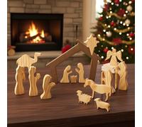 RUSATEN Wooden Nativity Scene Set - Christmas Desk Decor with Three Wise Men and Star of Bethlehem, Christian Gifts for Women & Men, Religious Christmas Decorations Gift Box