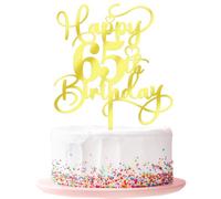 Ruscalin Happy 65th Birthday Cake Topper,Mirrored Gold Acrylic Birthday Topper for Cheers to 65 Years Birthday/Anniversary Party Decoration Ideas, Perfect Keepsake for your family and friends(65th)