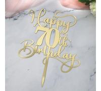Ruscalin Happy 70th Birthday Cake Topper,Mirrored Gold Acrylic Birthday
