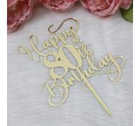 Ruscalin Happy 80th Birthday Cake Topper,Mirrored Gold Acrylic Birthday