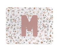Rusenbao Custom Floral Mouse Pad, Cute Small Pink Flower Personalized Mouse Pad for Women, Customizable Initial Non-Slip Rubber Base MousePads for Desk Wireless Mouse, Laptop, 9.5x7.9 Inch(Letter M)
