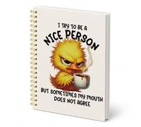 Rusenbao Funny Sarcastic Duck Spiral Notebook Journal 8.3 x 6 inch, I Try to Be a Nice Person Grumpy Duck Journaling Notebooks Gifts for Women Teen Girls, Cute Animal Hardcover Spiral Lined Notebook