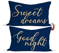 Rusenbao Navy Blue Throw Pillow Covers for Bed, Sweet Dreams Good Night 12 x 20 Lumbar Pillowcase Decorate Bedroom Guest Room