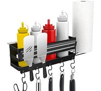RUSFOL 3-in-1 Stainless Steel Griddle Caddy with Magnetic BBQ Utensil Strip and Paper Towel Holder for 28"/36" Blackstone Griddles,Space Saving BBQ Accessories Storage Box,Easy install&Free from Drill
