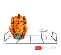 RUSFOL Double Beercan Chicken Rack with a Silicone Oil Brush, Stainless Steel Twin Chicken Stand for Smoker and Grill,Cook 2 Chicken Together