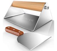RUSFOL Grill Smasher & Bacon Press - Stainless Steel, Wood Handle, Large 6.3"x5.1", Healthy Cooking & Even Heating, Indoor & Outdoor Use, Includes Spatula