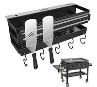 RUSFOL Stainless Steel Griddle Caddy with Magnetic BBQ Utensils Strip for 28"/36" Blackstone Griddles, with a Allen Key, Space Saving BBQ Accessories Storage Box, Free from Drill Hole&Easy to Install