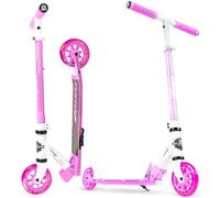 Rush 125 Kids Folding Kick Scooter - Light-Up 125mm Wheels, Adjustable Handlebar, Carbon Steel Frame - Ages 5+ - Madd Gear (White Purple)