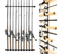 Rush Creek Creations 10-Rod Wall or Ceiling Fishing Rod Storage Rack, Vertical or Horizontal Fishing Rod Holder with 10 Rod Capacity, Silver and Black