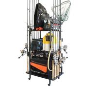 Rush Creek Creations 12-Rod Rolling Fishing Gear Tackle Cart, Fishing Rod Tackle Storage Cart with 12 Freshwater Rod Clips, Black