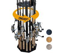 Rush Cr reations | 16-Rod Fishing Rod Holder, Industrial Wall Mounted Tiered Shelf, Steel, Revolving, Large, For Garage Fishing Gear Organization
