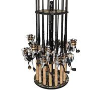 Rush Creek Creations 16-Rod Round Freshwater Fishing Rod Storage Rack, Fishing Rod Holder with 16 Freshwater Rod Clips, Camo
