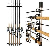 Rush Creek Creations Fishing Rod Holder for 6 Rods, Fishing Pole Holder for Garage Organization & Wall Storage, for Fishing Reels, Fishing Gear, & Fishing Accessories (Vertical/Horizontal Rack) 1 Pack