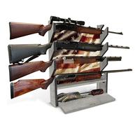 Rush Creek Creations, Patriotic Gun Rack for Wall, Storage for 4 Guns, Rifles or Shotguns, American Flag Gun Rack Display, Wall Mount, Additional Storage for Gun Accessories