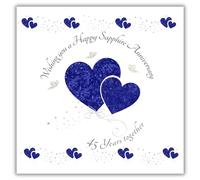 Rush Design 45th Wedding Anniversary Card, Blue Love Hearts | Sapphire Anniversary Card, Hand-finished with Diamante Gems and Flitter, Eco-Friendly, Made in the UK