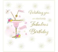 Rush Design Female Birthday Card - General Card for Women - Floral Cocktail and Dragonfly with Foil and Embellished Finish - Eco-Friendly and Recyclable