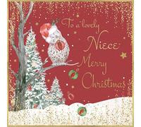 Rush Design Lovely Niece Christmas Card - Christmas Owl with Embellished and Foil Finish - Eco-Friendly and Recyclable